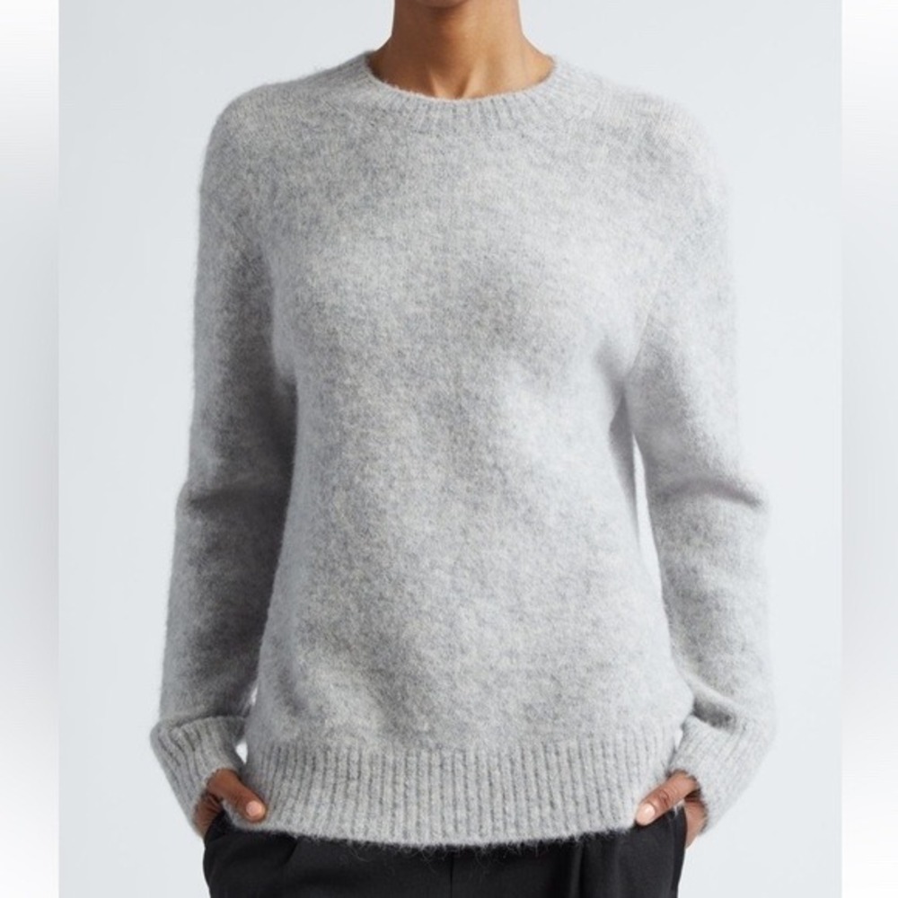 Vince Grey Alpaca Blend Fuzzy Crew Neck Sweater Large L/G Heathered Knit
